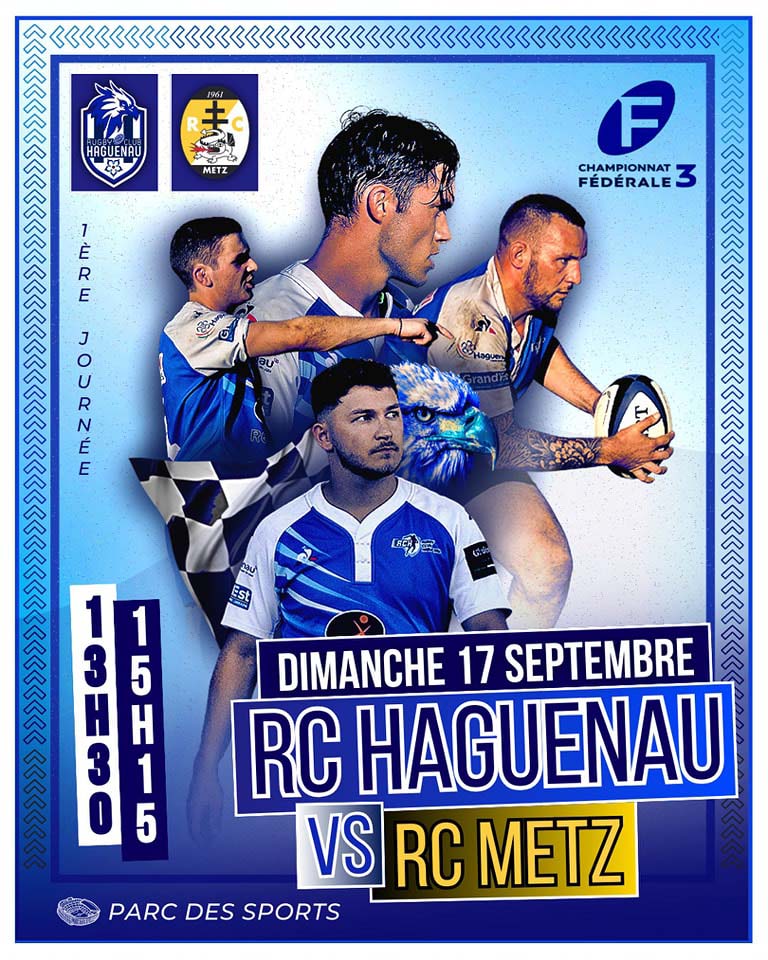 Rugby - 1ère journée du Championnat de Fédérale 3 le RC HAGUENAU reçoit  le RC METZ