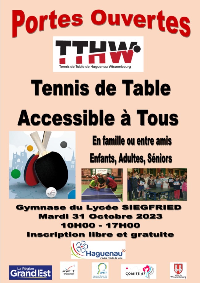 Portes Ouvertes au Tennis de Table de HAGUENAU : le TTHW vous accueille le 31 octobre 2023 !